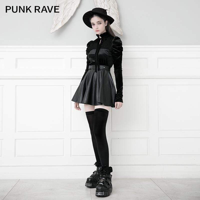 Women's Gothic Stand Collar Lace-up Leg-of-mutton Sleeved Velvet Tops