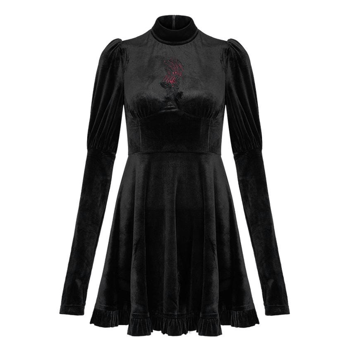 Women's Gothic Stand Collar Leg-of-mutton Sleeved Velvet Dresses