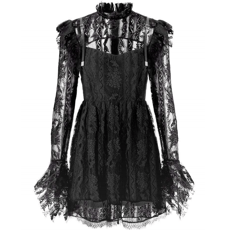 Women's Gothic Stand Collar Sheer Lace Overlaid Dresses