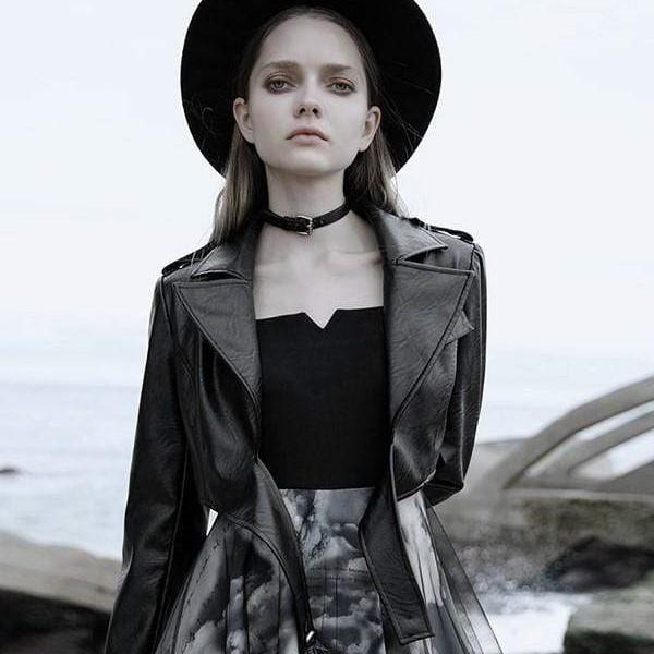 Women's Gothic Turn-Down Collar PU Leather Jackets With Belt