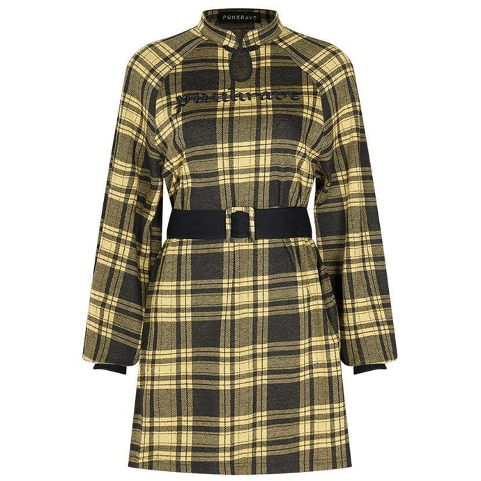 Women's Grunge Autumn Casual Plaid Dresses With Belt