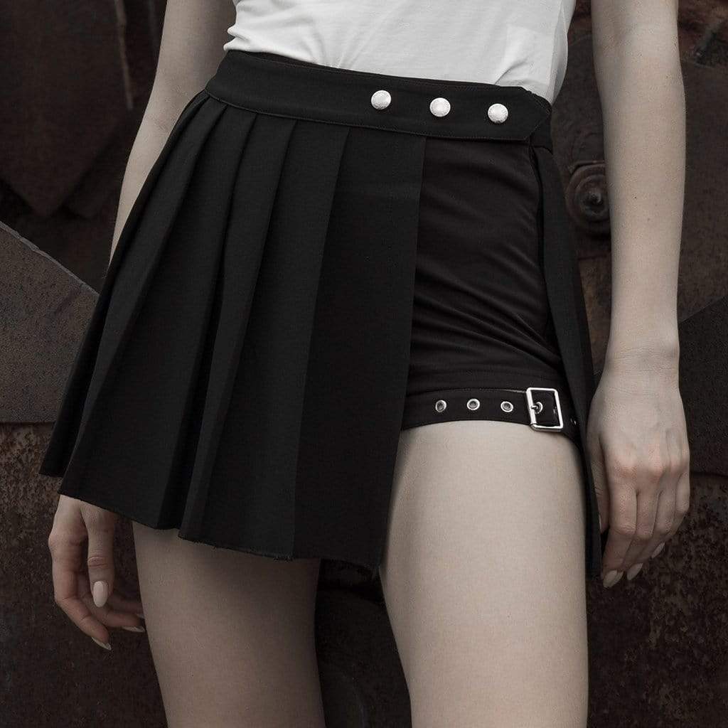 Women's Grunge Black Two-piece Culottes Pleated Skirts