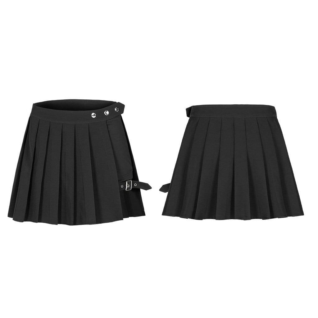 Women's Grunge Black Two-piece Culottes Pleated Skirts