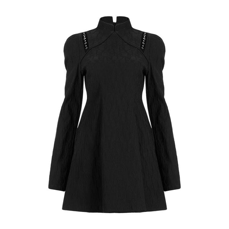 Women's Grunge Cheongsam Collar Slim Fitted Black Dress