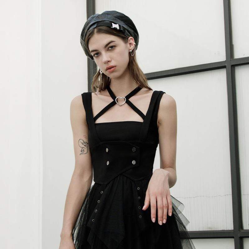 Women's Grunge Cross Slim Fitted Black Tank Tops