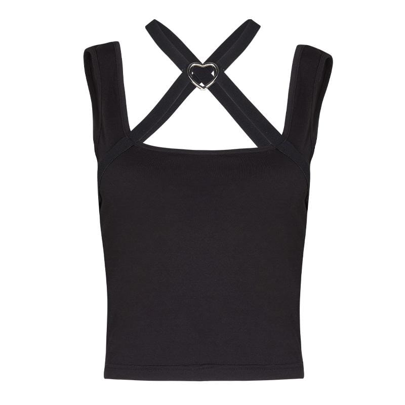 Women's Grunge Cross Slim Fitted Black Tank Tops