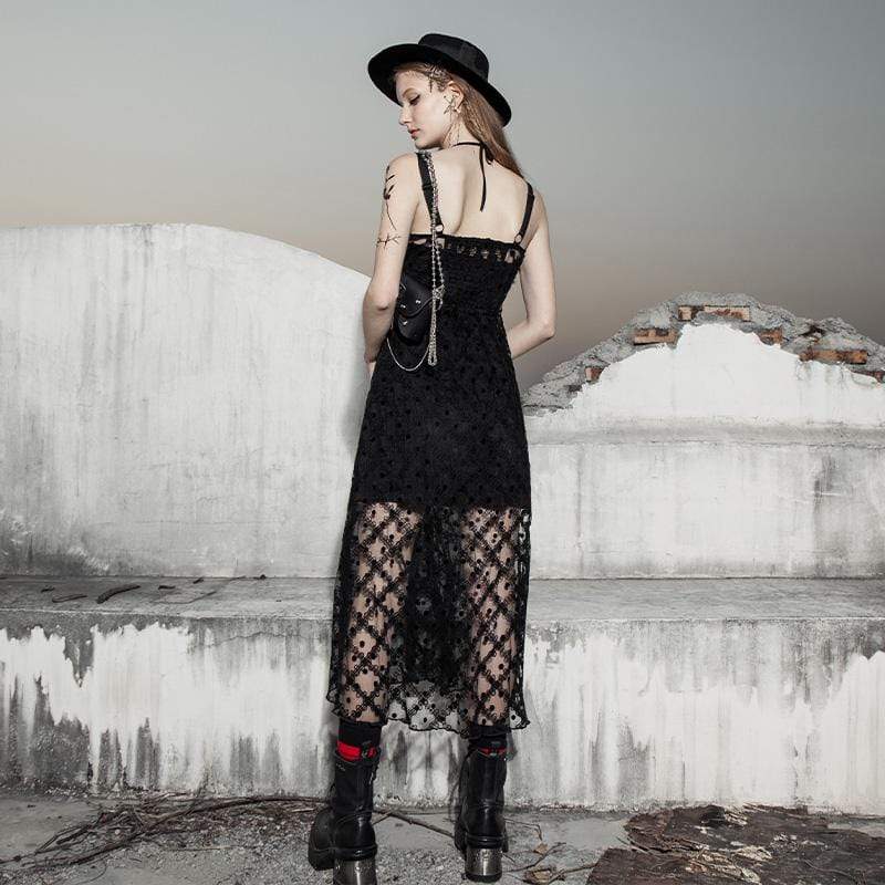 Women's Grunge Dot Sheer Two-piece Lace Maxi Dresses