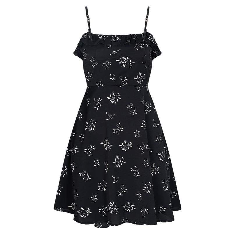 Women's Grunge Floral Black Slip Dress