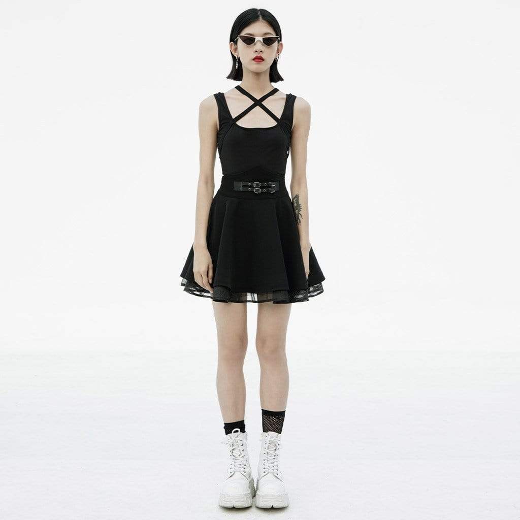 Women's Grunge High-Waisted JK Black Pleated Skirts