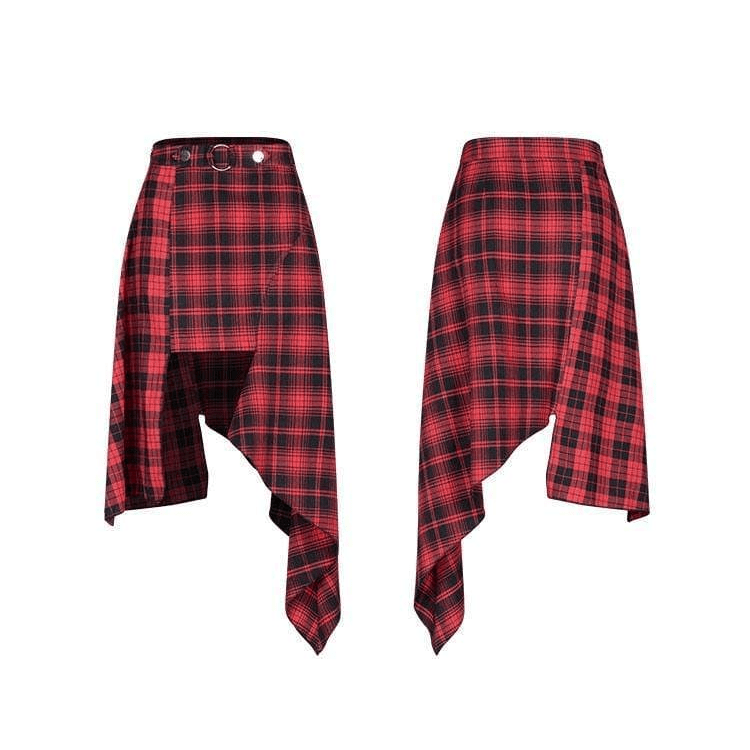 Women's Grunge High-waisted Red Plaid Irregular Skirt