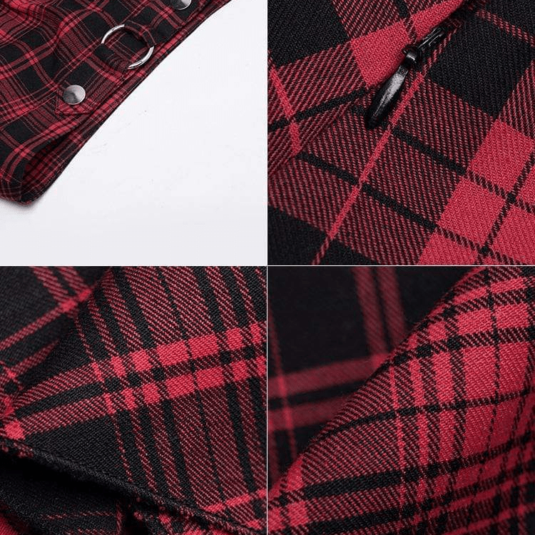 Women's Grunge High-waisted Red Plaid Irregular Skirt