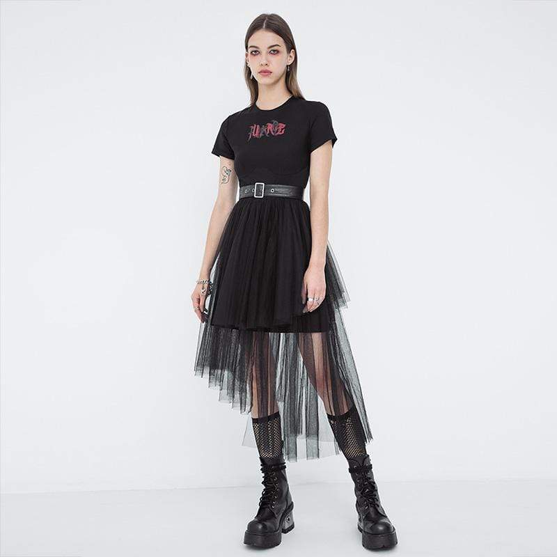 Women's Grunge Irregular Hem Splicing Multilayered Mesh Dresses