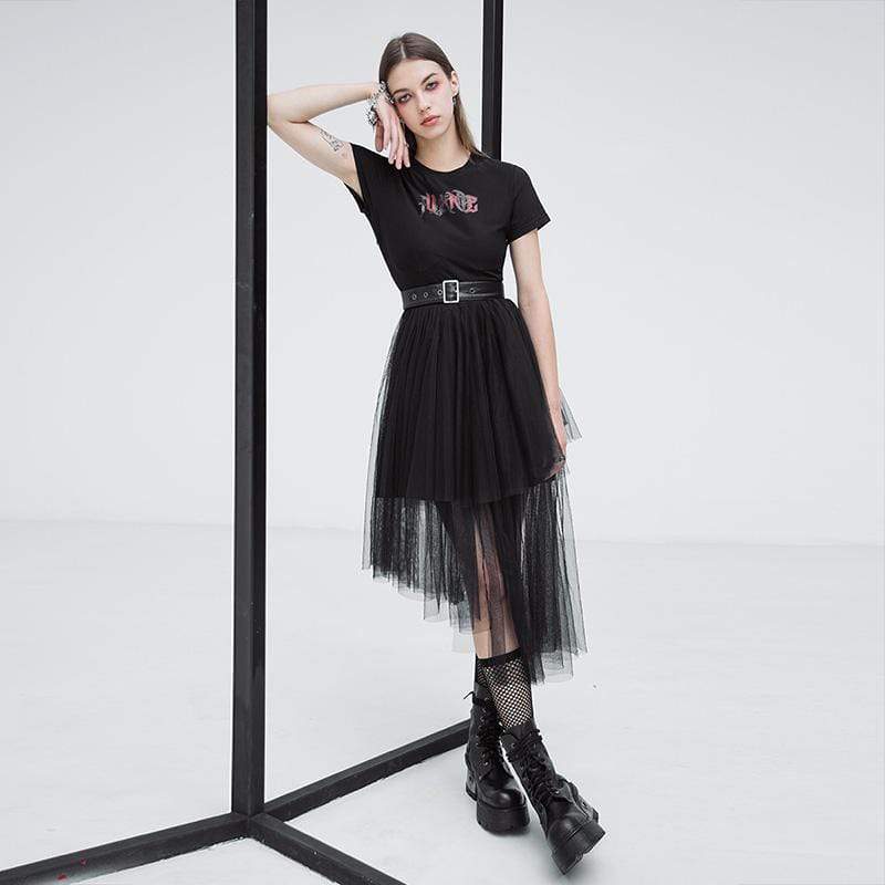 Women's Grunge Irregular Hem Splicing Multilayered Mesh Dresses