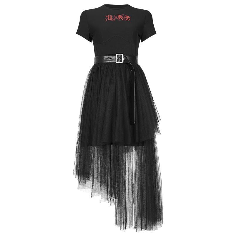 Women's Grunge Irregular Hem Splicing Multilayered Mesh Dresses