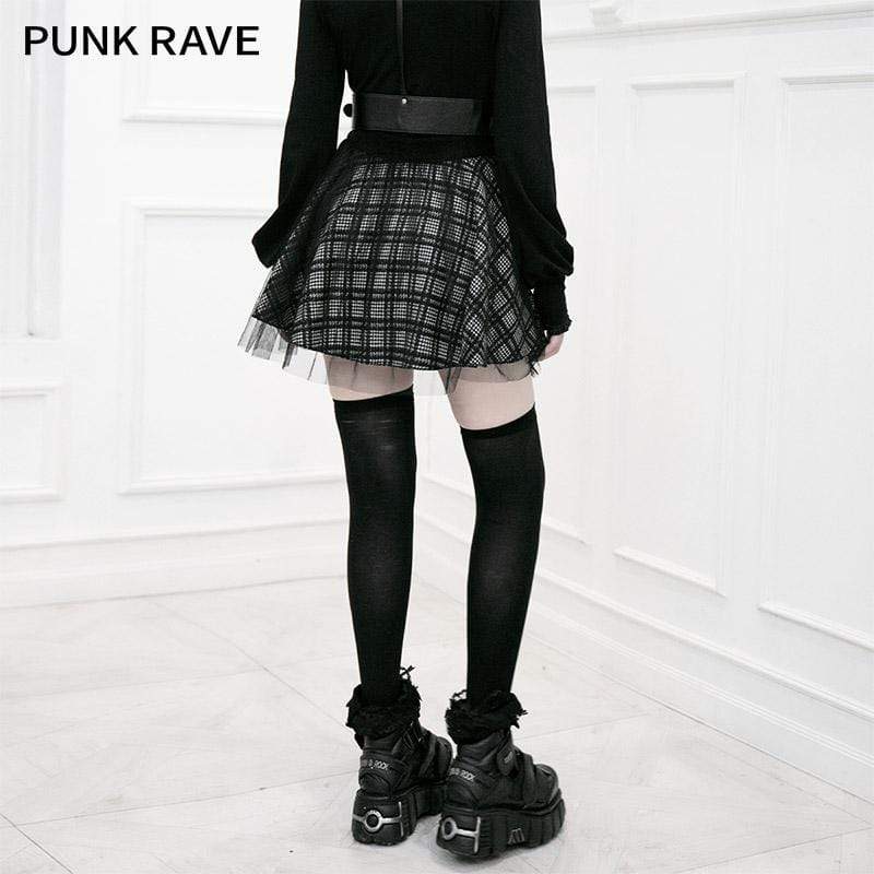 Women's Grunge Mesh Double Layered Plaid Skirts