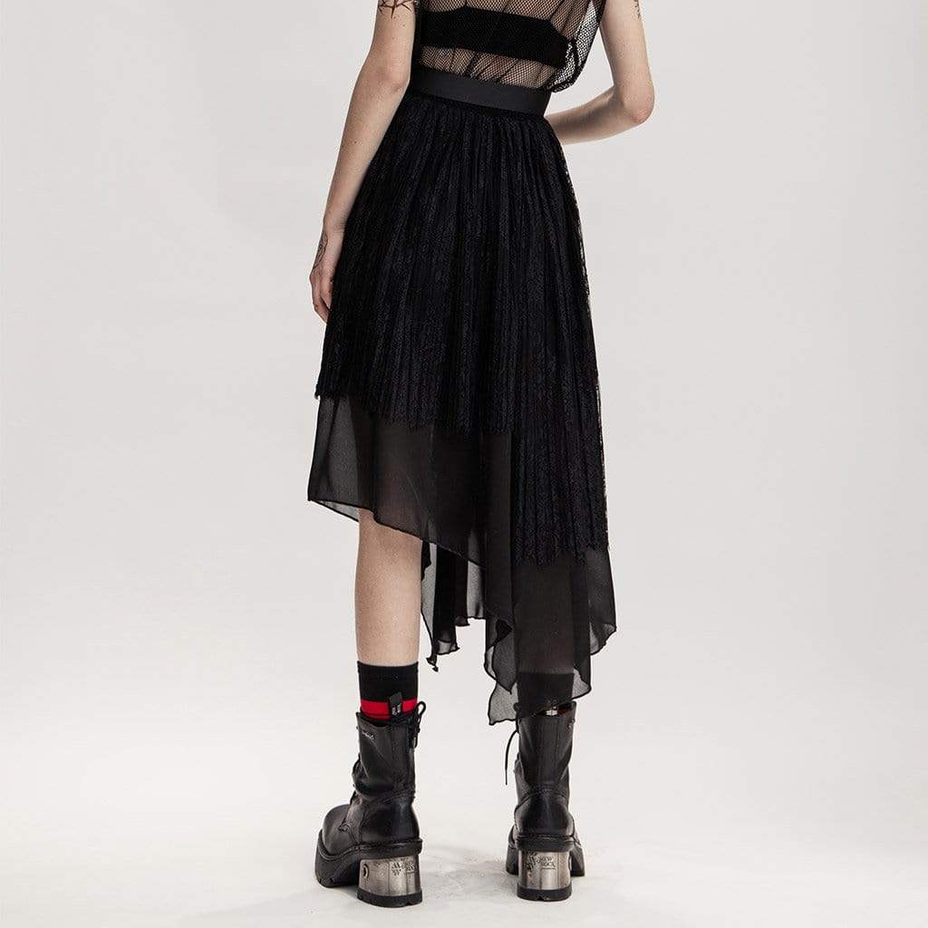 Women's Grunge Multilayer Irrgular Hem Lace Skirt with Belt