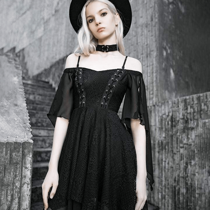 Women's Grunge Off Shoulder Irregular Hem Mesh Lace Dresses