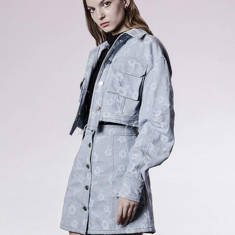 Women's Grunge Puff Sleeved Denim Short Coat