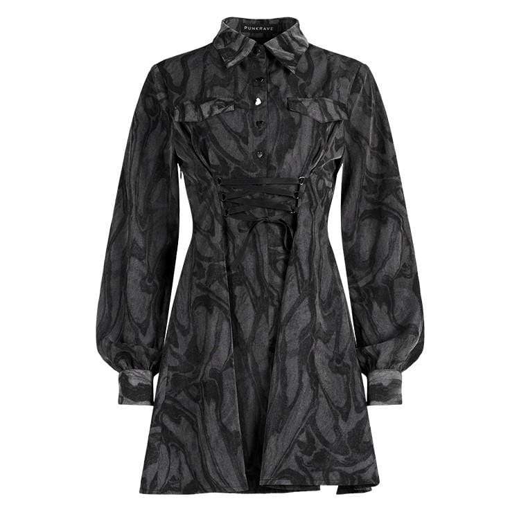 Women's Grunge Puff Sleeved Strappy Short Dress