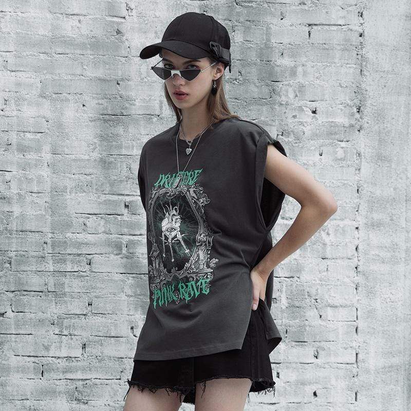 Women's Grunge Punk Rave Printed Casual Long Tees