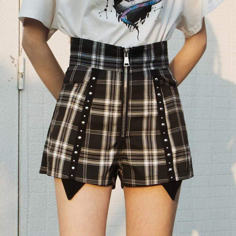 Women's Grunge Rivets High-waisted A-line Shorts