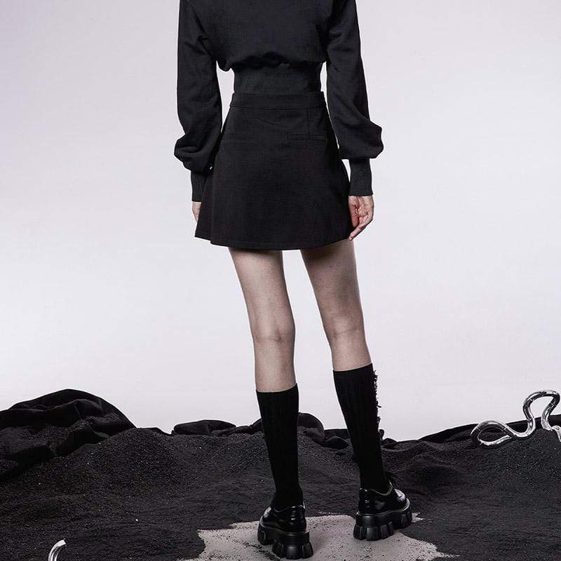 Women's Grunge Splice Pleated Black Short Skirt