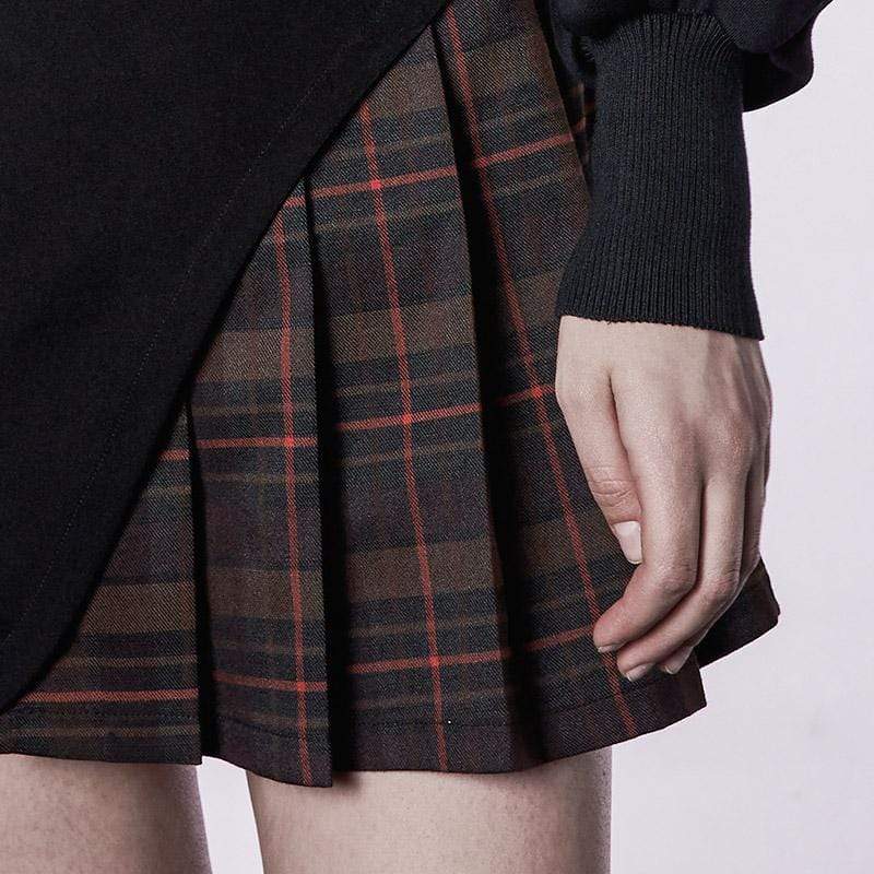 Women's Grunge Splice Pleated Black Short Skirt