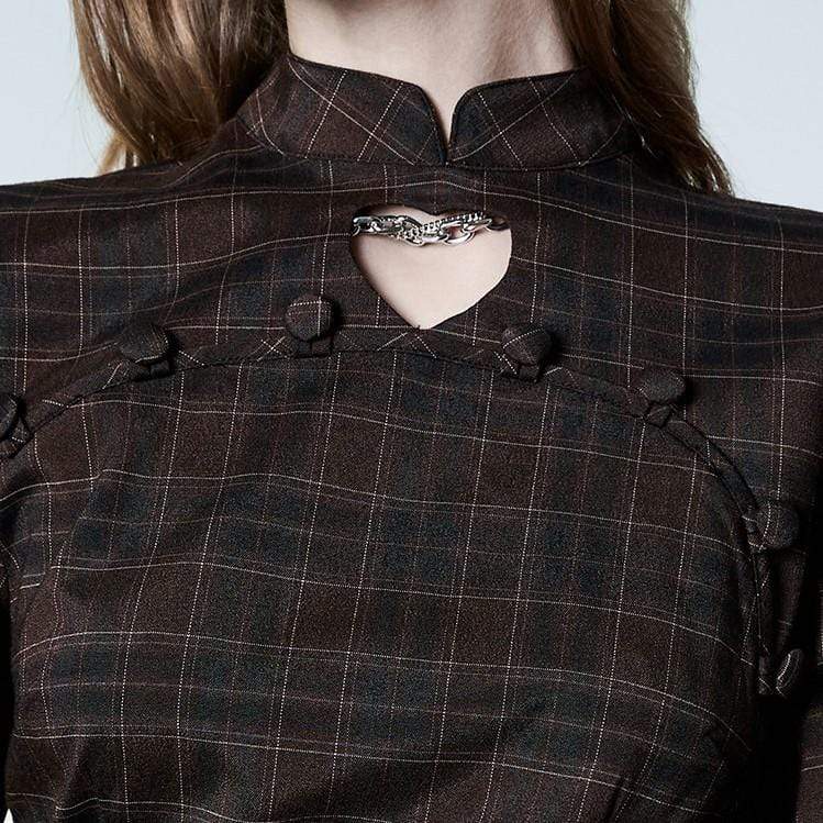 Women's Grunge Stand Collar Plaid Short Dress