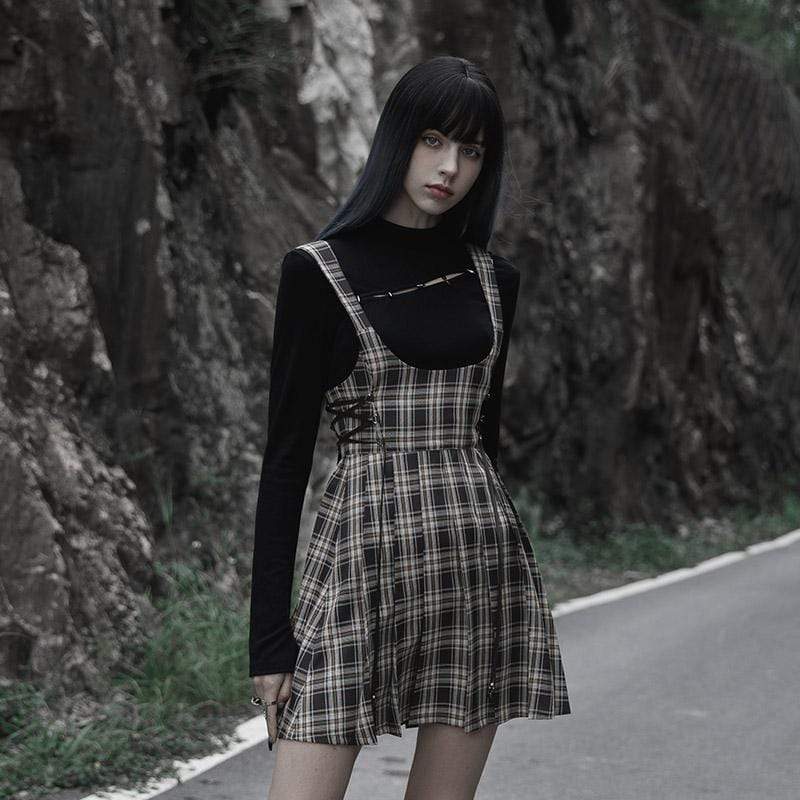 PR-A Women's Grunge Strappy Pleated Suspender Skirt