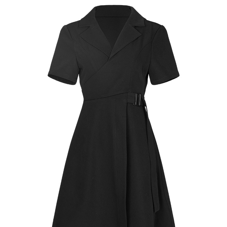 Women's Grunge Tailored Collar Slim Fitted Black Dress