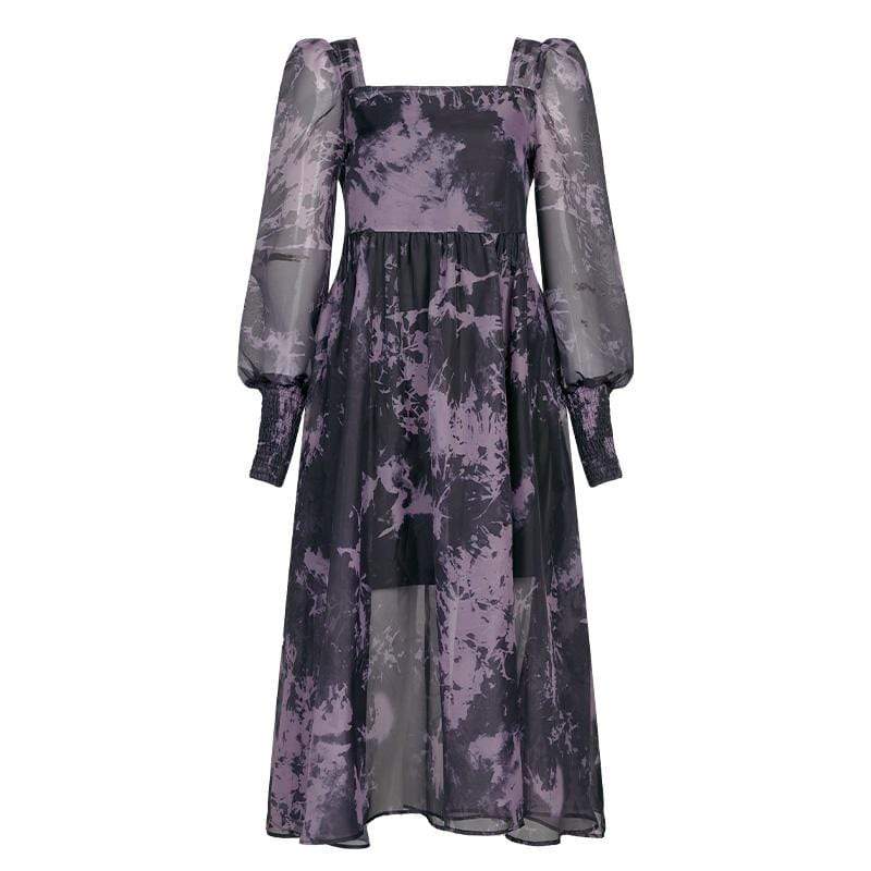 Women's Grunge Tie-dye Square-cut Collar Chiffon Dress