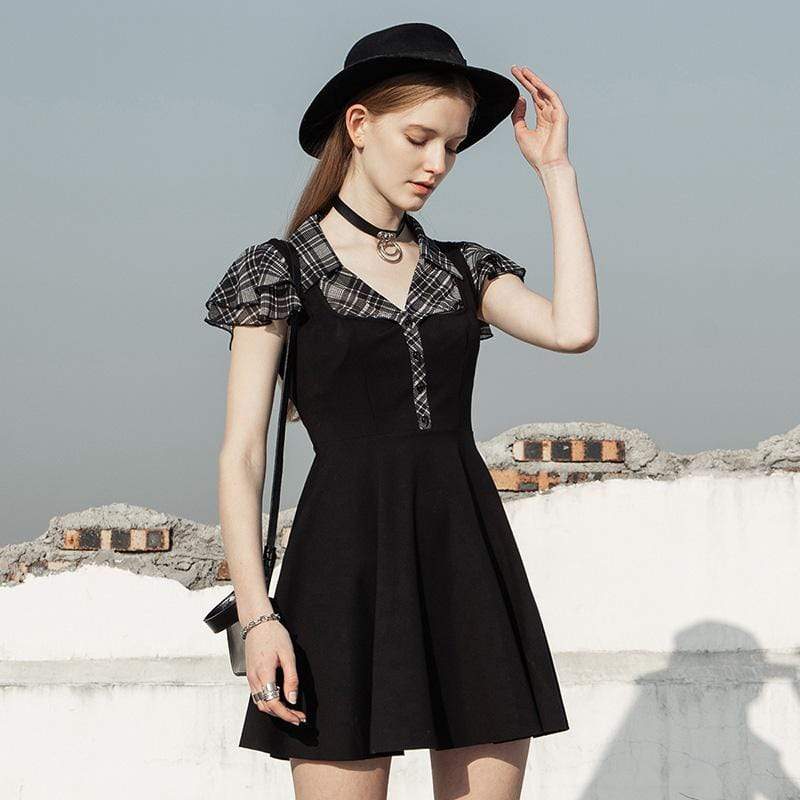 Women's High-waisted Plaid Chiffon Dresses