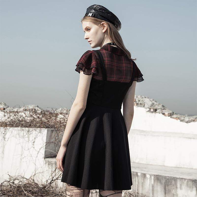 Women's High-waisted Plaid Chiffon Dresses