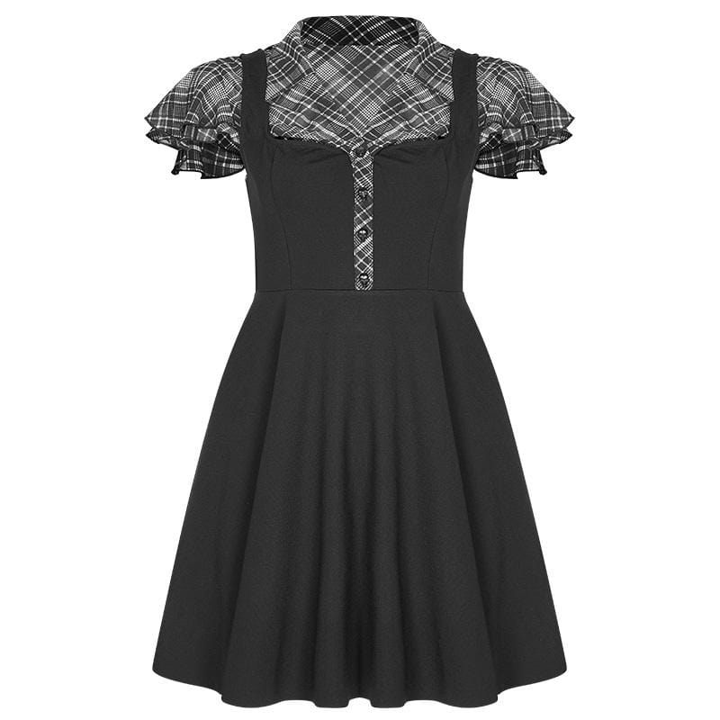 Women's High-waisted Plaid Chiffon Dresses