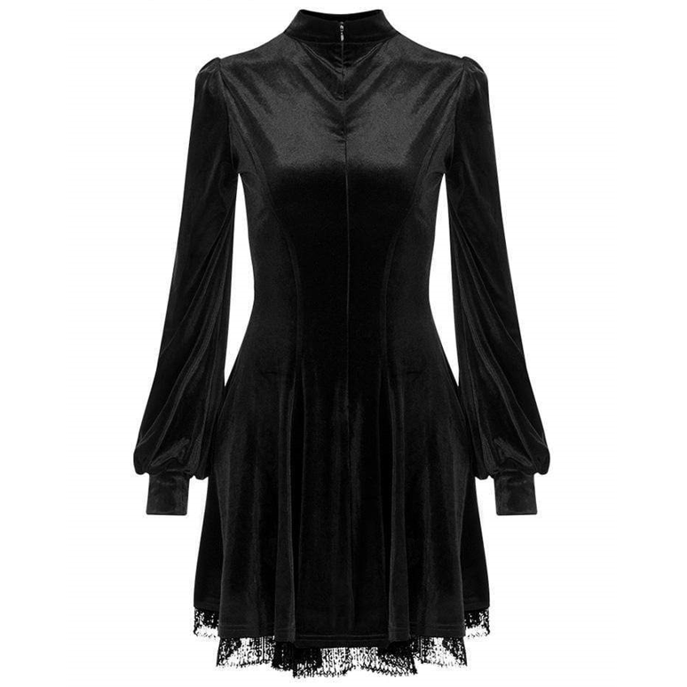 PR-A Women's Lace-up Puff Sleeved Velvet Dresses