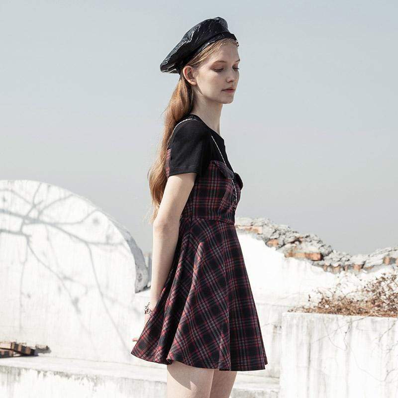 Women's Lacing High-waisted Plaid Dresses