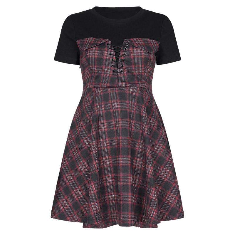 Women's Lacing High-waisted Plaid Dresses