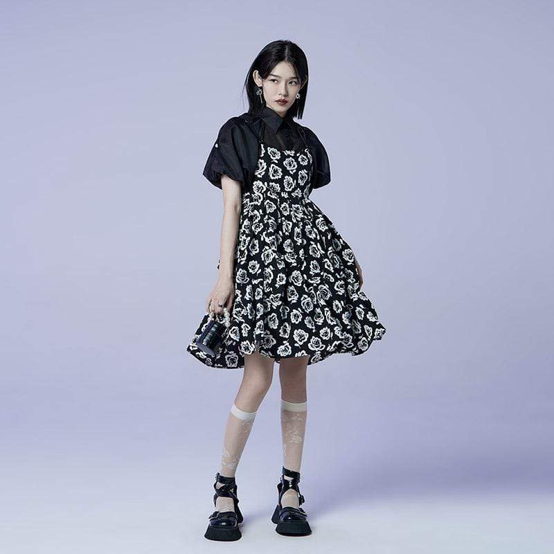 Women's Lolita Bowknot Multilayer Black Slip Dresses