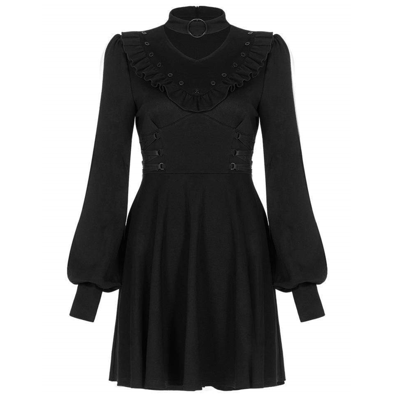 Women's Lolita V-neck Bubble Sleeved Buttons Dresses With Choker