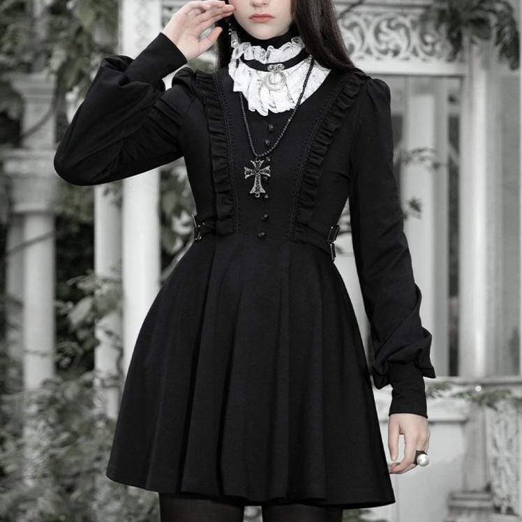 Women's Lolita Vintage Bubble Sleeved Buttons Ruffled Dresses
