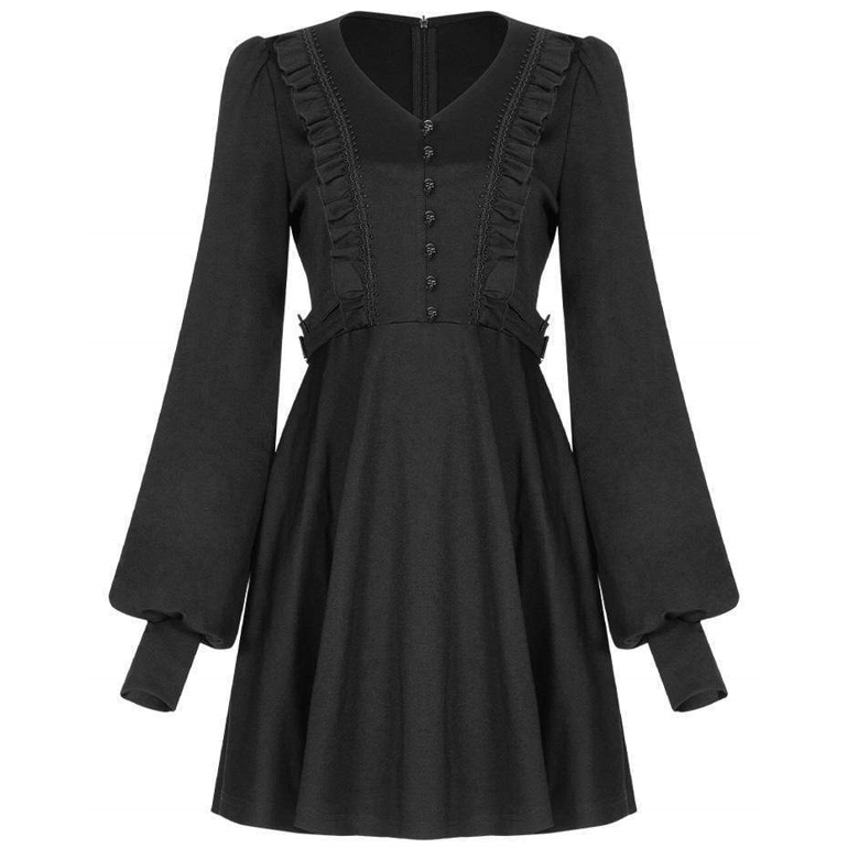 Women's Lolita Vintage Bubble Sleeved Buttons Ruffled Dresses