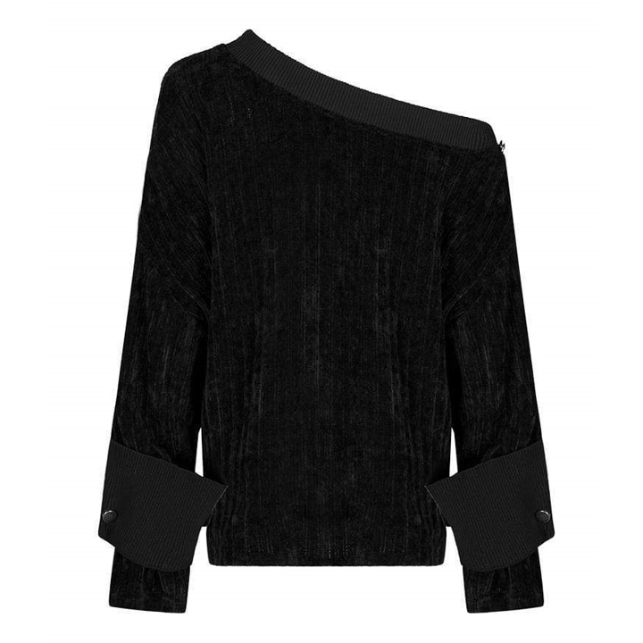 Women's Long Sleeved Inclined Shoulder Sweaters With Huge Cuffs