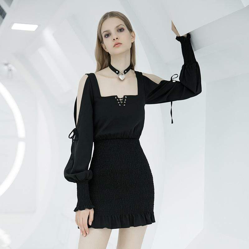 Women's Off-shoulder Square Collar Lace-up Ruched Dresses