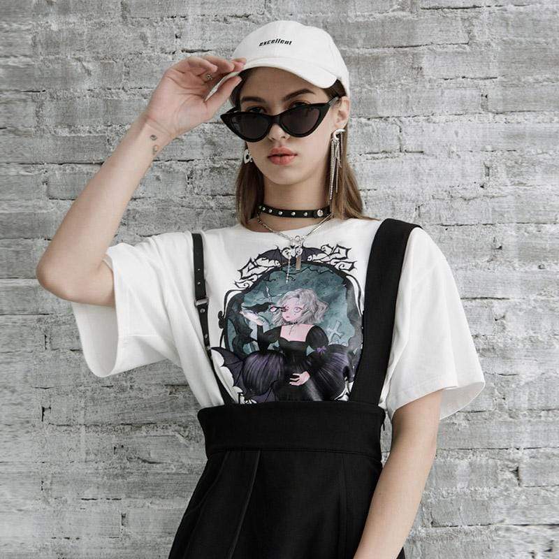 Women's Pastel Goth Princess Printed Tees Short Sleeved Crop Tops