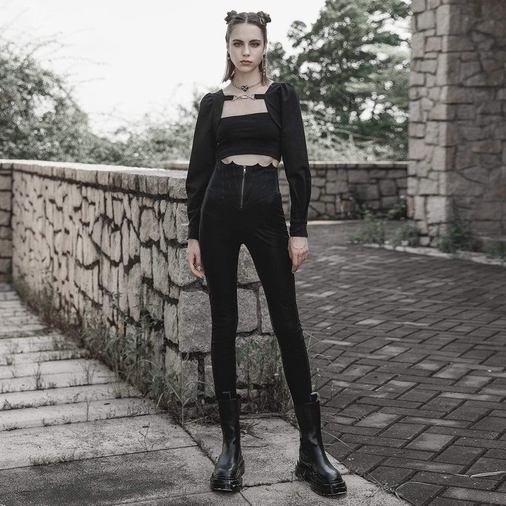 Women's Punk Bat Waist Zipper Pants