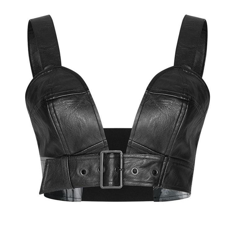 Women's Punk Buckle-up Faux Leather Bustier