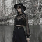 PR-A Women's Punk Chinese Knot Mesh Short Hoodies