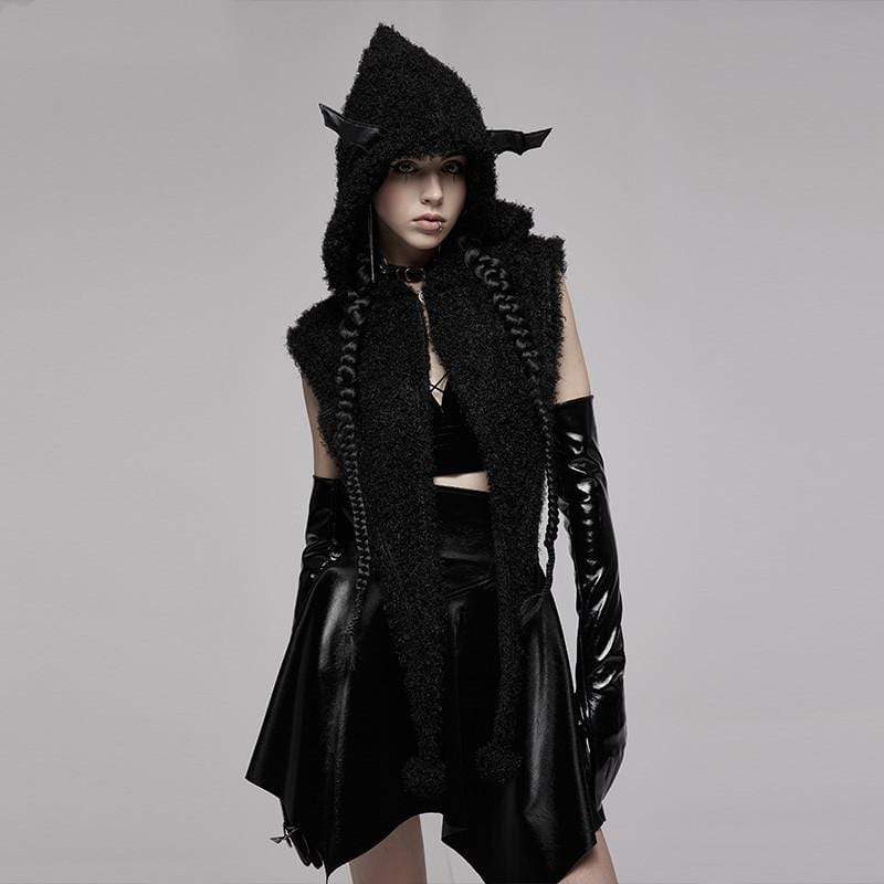 PR-A Women's Punk Fluffy Scarf with Witch Hat