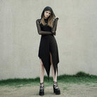 Women's Punk Irregular Cutout Black Mesh Dress