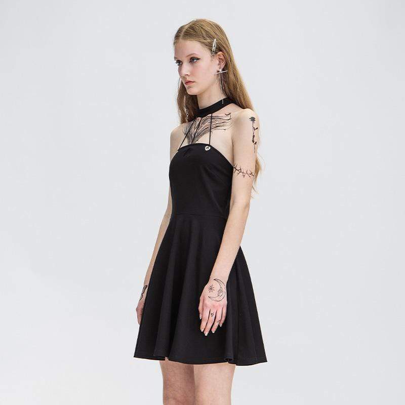 Women's Punk Love Heart Halterneck Black Little Dresses